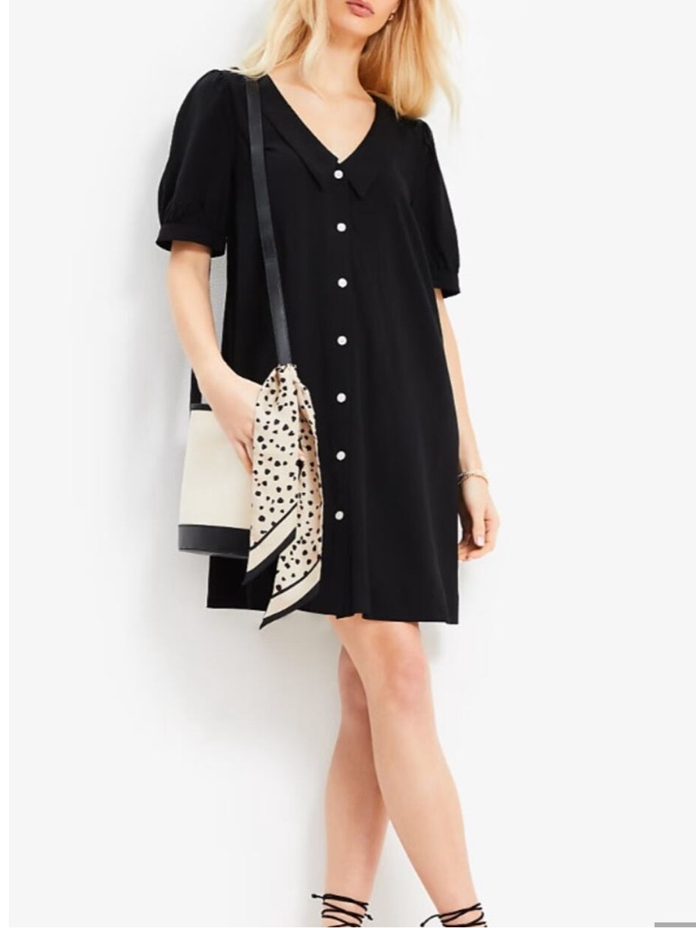 LOFT Black Button-Front Collared Mini Dress